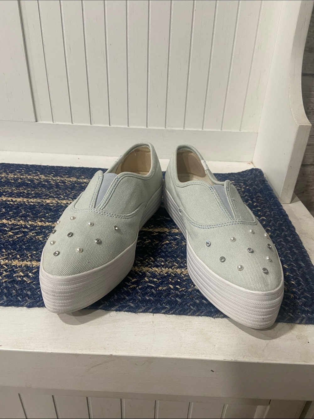 Keds light blue demin Platform Slip-On Sneakers with Studs